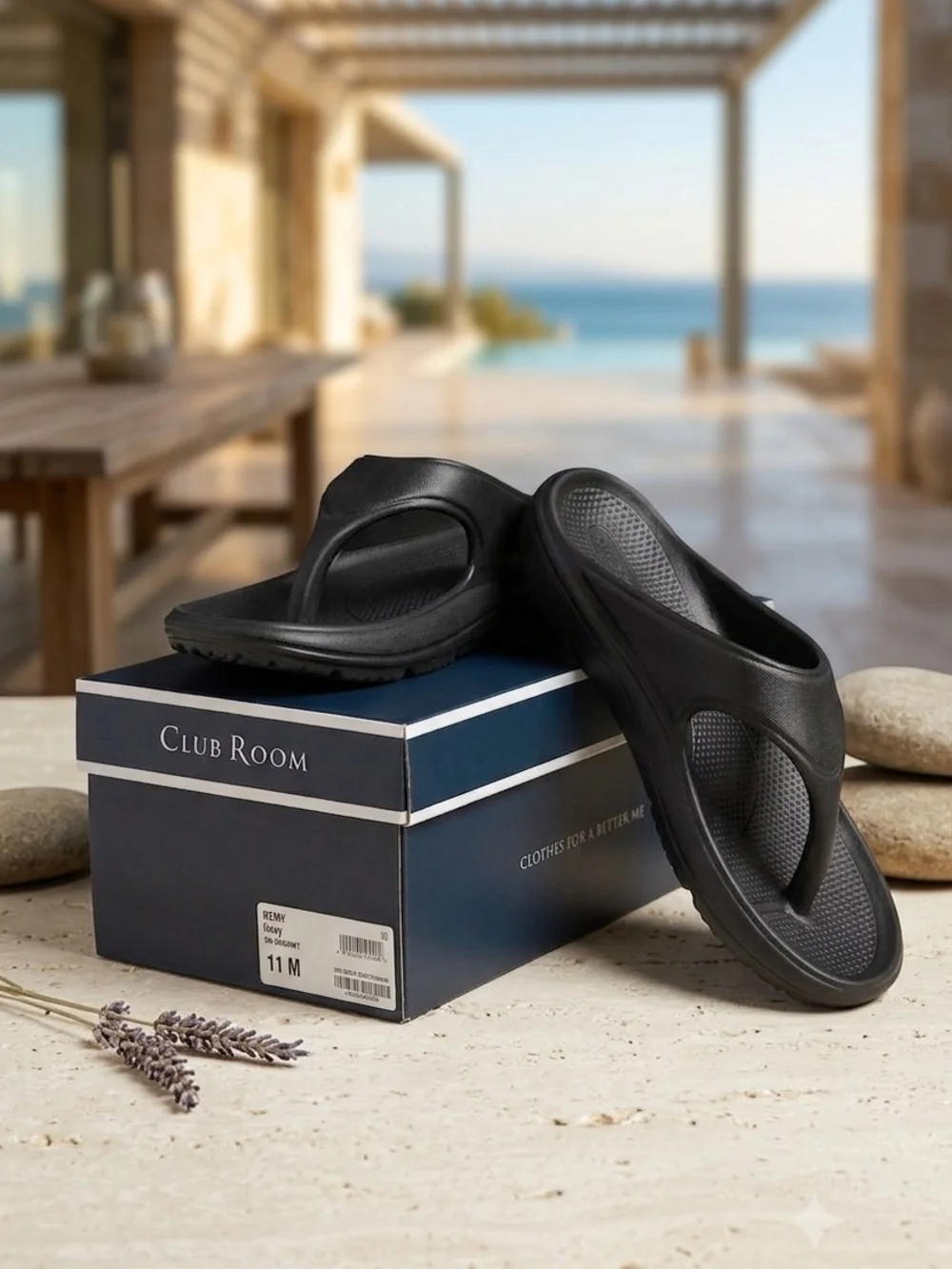 Men's Black Slip-On Thong Sandals